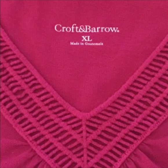 Croft & Barrow Pink Sleeveless Tank Top Size XL Crochet Trim V-Neck Cotton - Picture 2 of 6